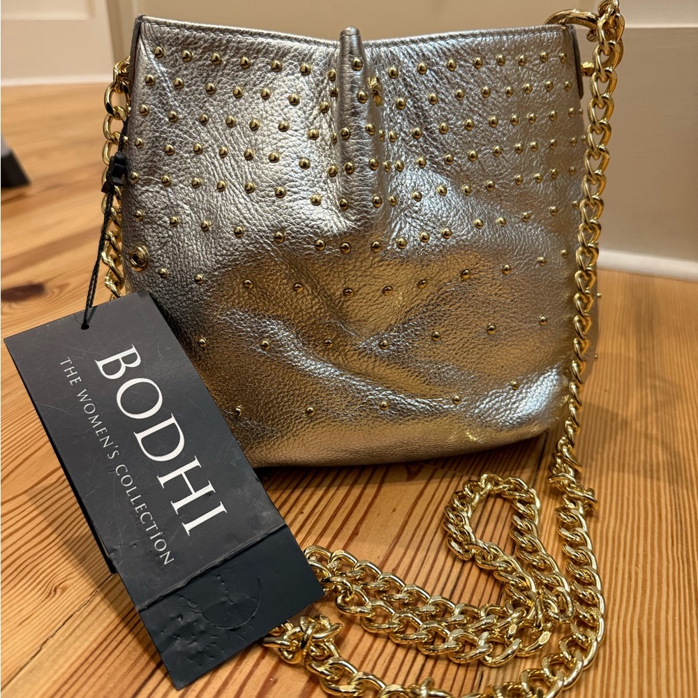 Bodhi Metallic Silver Studded Chain Crossbody Bag
